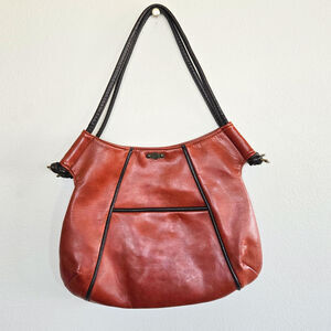 VINTAGE COGNAC AND CHOCOLATE PURSE 1970S REAL LEATHER 1970S BOHO STYLE
